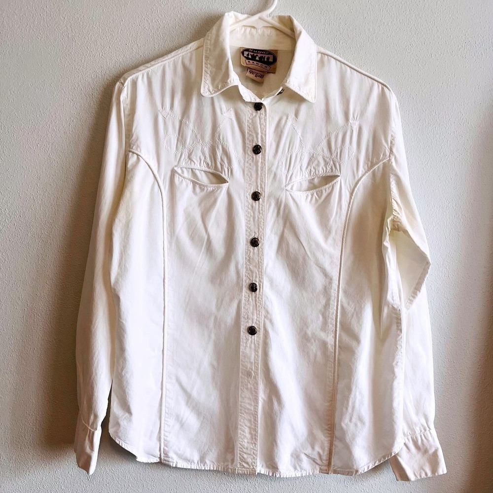 Vintage Sugar Ranch  Womens Medium White Western Embroidered Button down